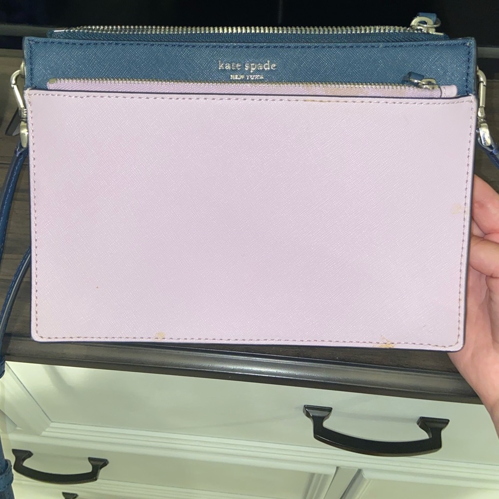 Kate Spade (Lavender & Navy Blue) Crossbody Purse; Small to Medium Sized.